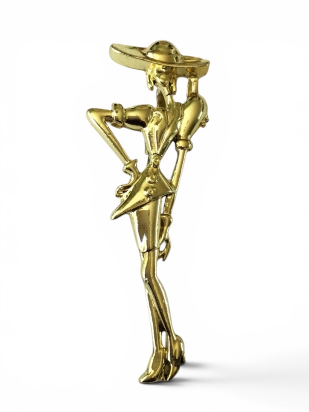 Vintage Satin Gold-tone Fashion Lady in Hat & Heels Figural Brooch Pin - Picture 5 of 7